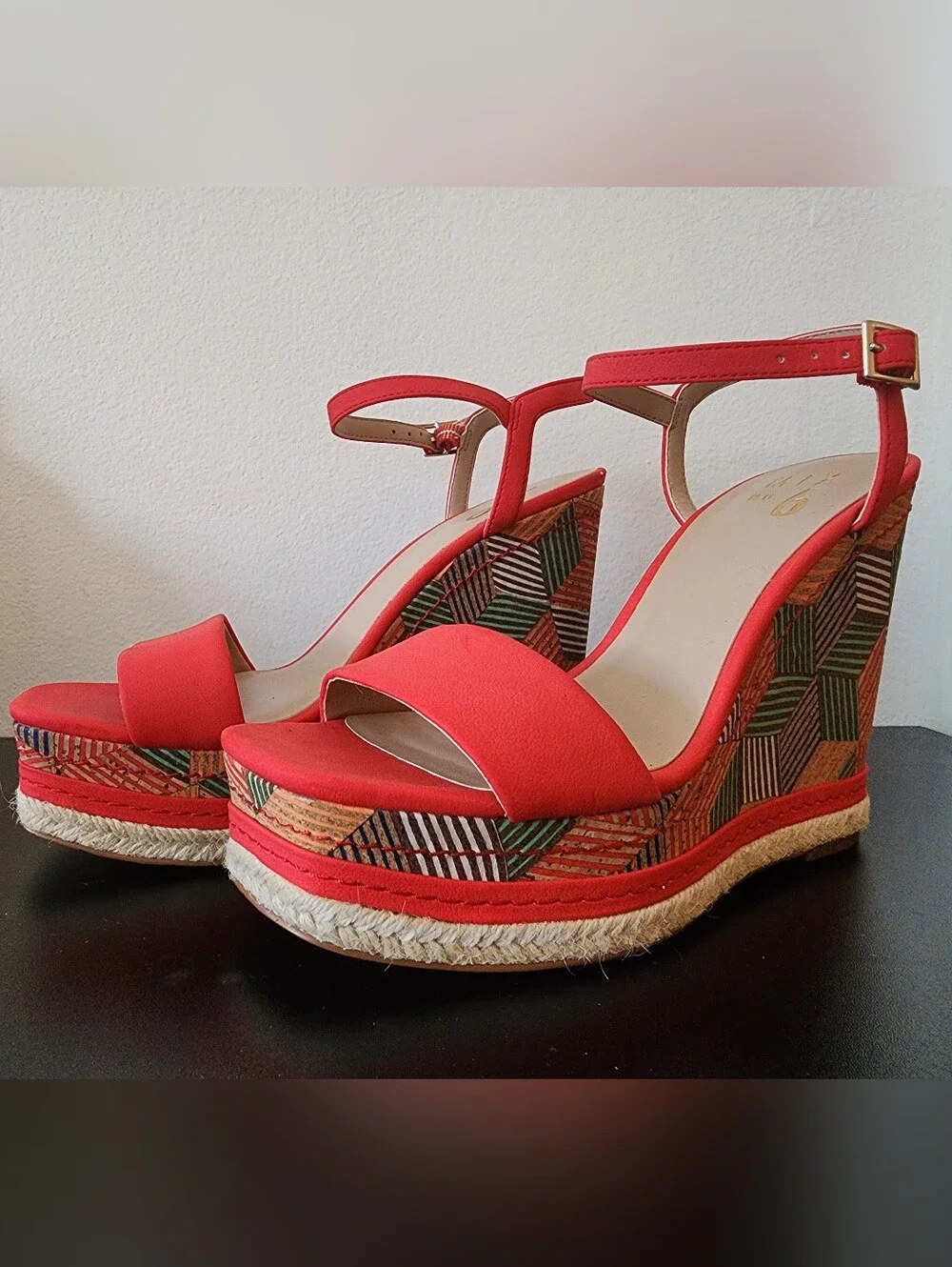 Mix No. 6 Red Geometric Print Wedge Sandals